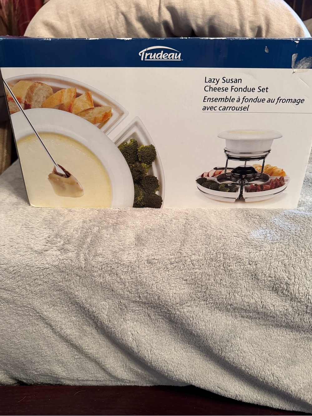 Trudeau White & Blue Lazy Susan Cheese Fondue Set